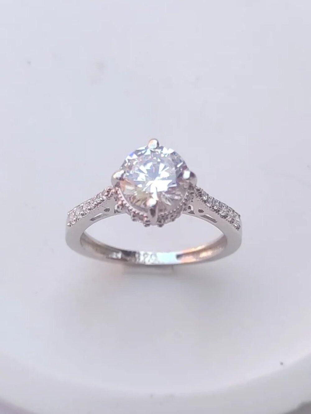 925 Sterling Silver Promise Ring Moissanite Engagement Ring, Round Stone,